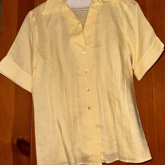 Linen yellow short sleeve blouse - Picture 1 of 7